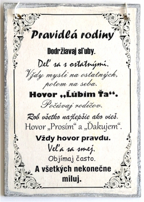 Vintage tabuľka "Pravidlá rodiny"